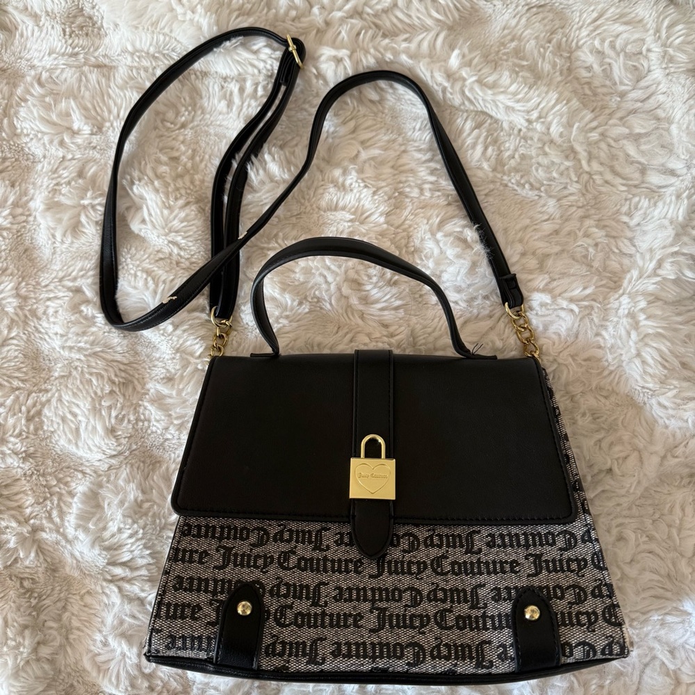 Juicy Couture Black and White Satchel with Gold Accents